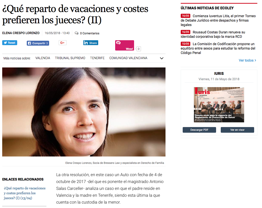 Nueva aparición de Bressers Law en elEconomista hablando sobre vacaciones y costes en los casos de derecho de visita